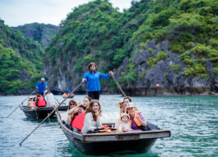 Visit the Dark & Bright Caves by Bamboo Boat